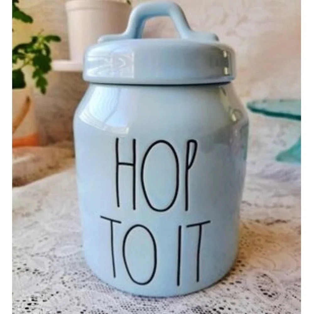 Rae Dunn Hop To‎ It Light Blue Ceramic Easter Canister